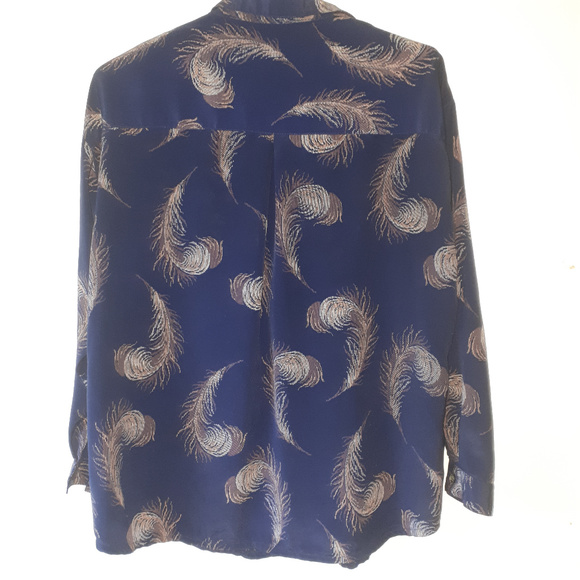 Vintage Style Button Blouse Feather Print Sz L - Picture 4 of 4